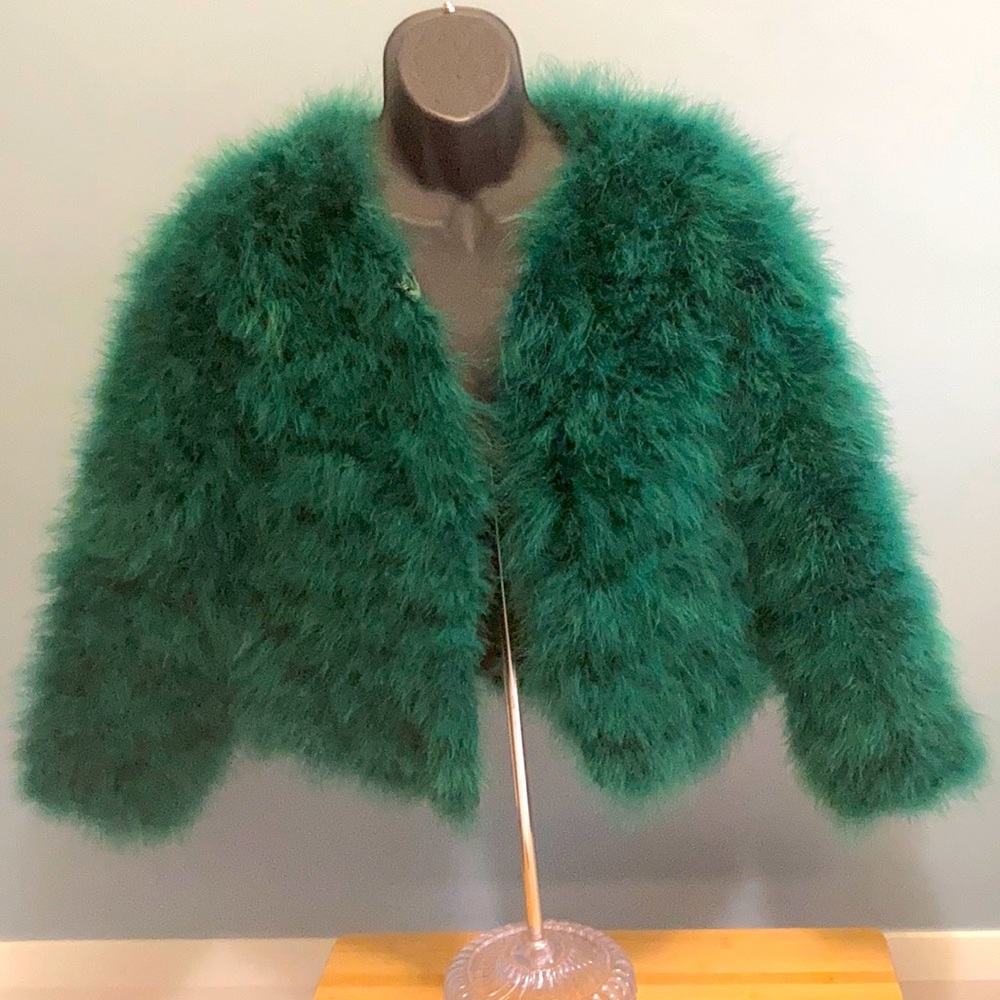 Karizma Teal Ostrich Feather Jacket
